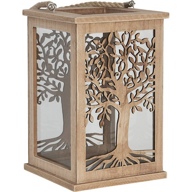 Clayre & Eef Windlicht 16x16x25 cm Bruin Hout Rechthoek Boom Kaarsenhouder Bruin Kaarsenhouder