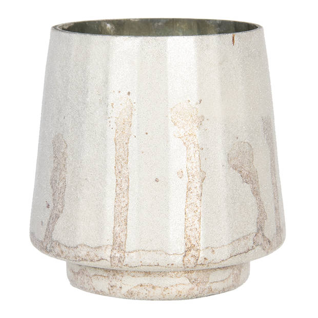 Clayre & Eef Theelichthouder Ø 13x13 cm Beige Glas Rond Waxinelichthouder Beige Waxinelichthouder