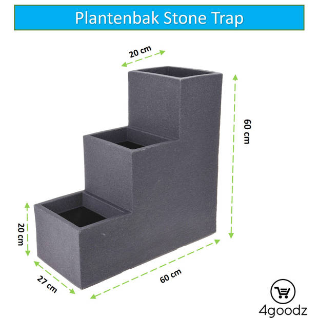 4gardenz Stone Trapsgewijs Plantenbak voor Buiten 26x60x60 cm - grijs
