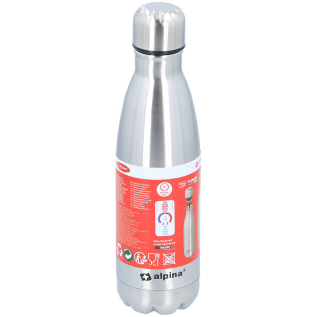 Alpina Isolerende drinkfles - Thermosfles - met Schroefdop - Dubbelwandig - 500 ml - RVS