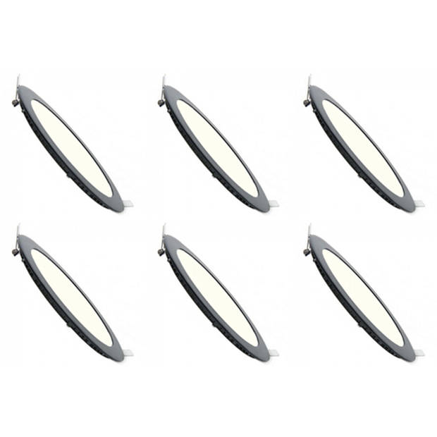 LED Downlight Slim 6 Pack - Inbouw Rond 3W - Natuurlijk Wit 4200K - Mat Zwart Aluminium - Ø83mm