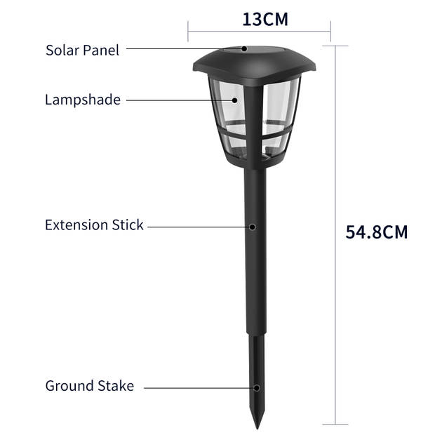 Aigostar LED Solar fakkel op Zonne-energie - Stekers 33.8 cm - Tuinverlichting - Tuinlamp - Zwart - 12 stuks