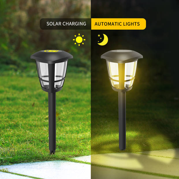 Aigostar LED Solar fakkel op Zonne-energie - Stekers 33.8 cm - Tuinverlichting - Tuinlamp - Zwart - 12 stuks