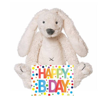 Kinder cadeau knuffel konijn met Happy birthday wenskaart - Knuffel huisdieren