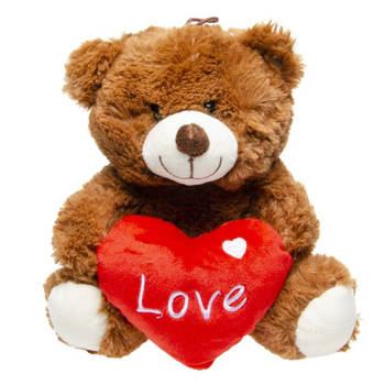 Pluche Love bruine beer knuffel - 23 cm - Beren wilde dieren knuffels - Valentijnsdag/Moederdag/Vaderdag cadeau