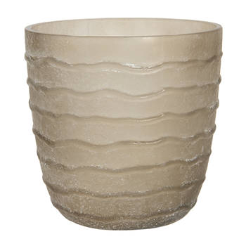 Clayre & Eef Theelichthouder Ø 13x13 cm Beige Glas Rond Waxinelichthouder Beige Waxinelichthouder