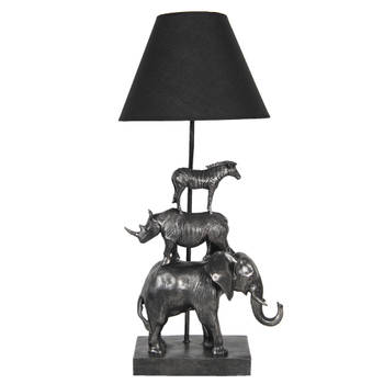 HAES DECO - Tafellamp - City Jungle - Olifant, 32x27x65 cm - Zilverkleurig Zwart - Bureaulamp, Sfeerlamp. Nachtlampje