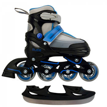 AMIGO 2-in-1 inlineskates en schaatsen junior zwart/blauw mt 34/37