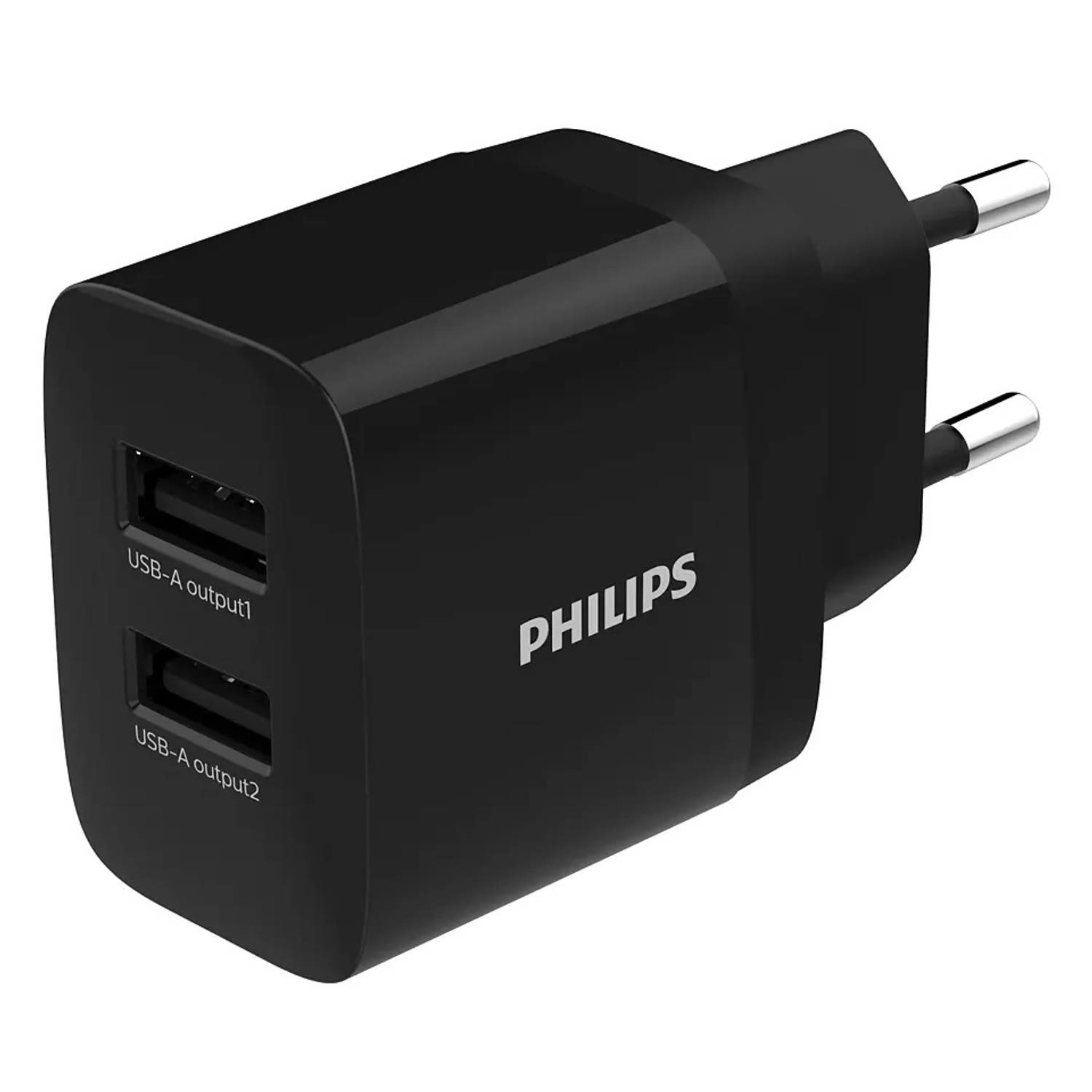 Philips DLP2620/12 Dubbele Oplader - Wandmodel - 2x USB - 230V - Zwart