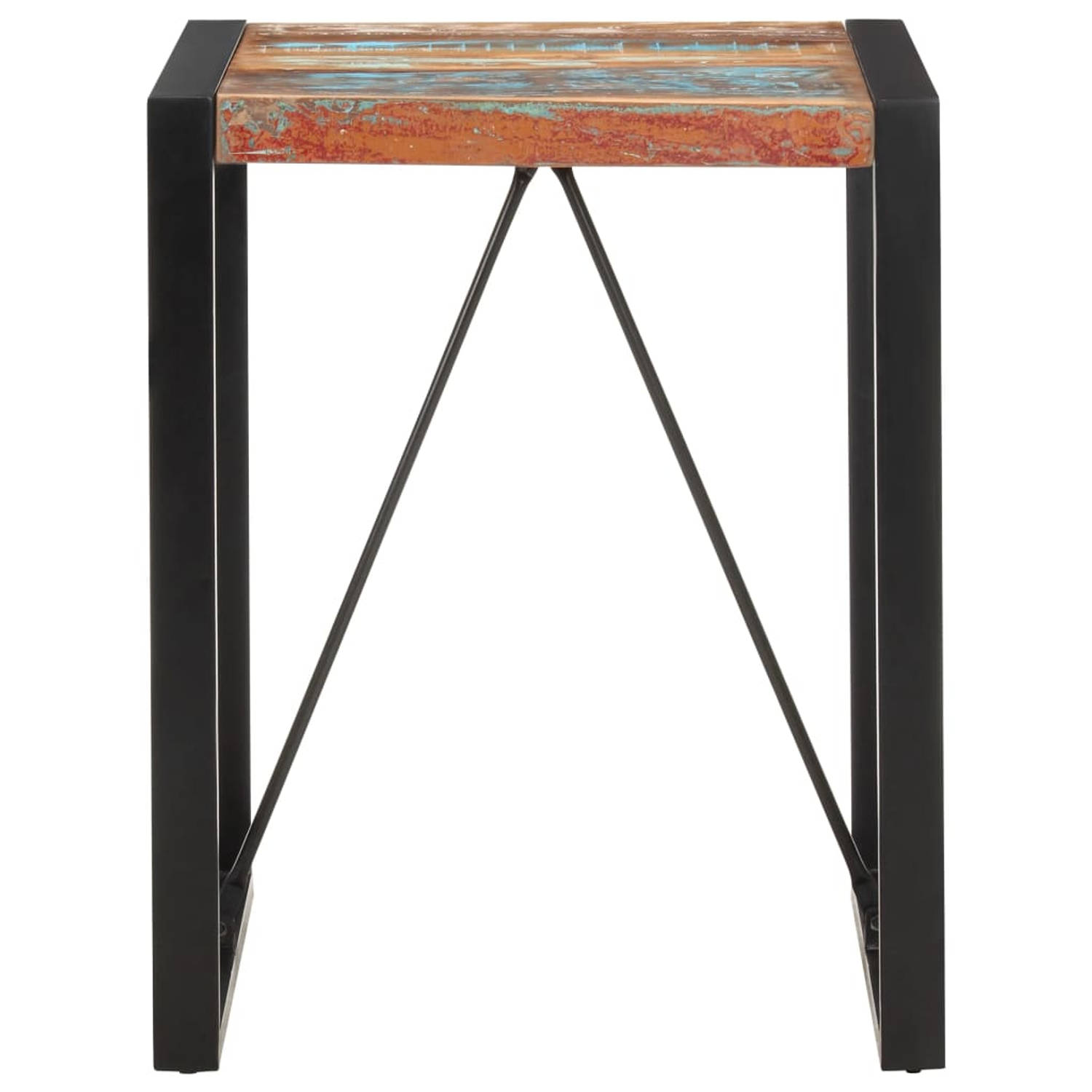 The Living Store Bistrotafel - Antieke stijl - Massief gerecycled hout - 60 x 60 x 75 cm - Zwart frame