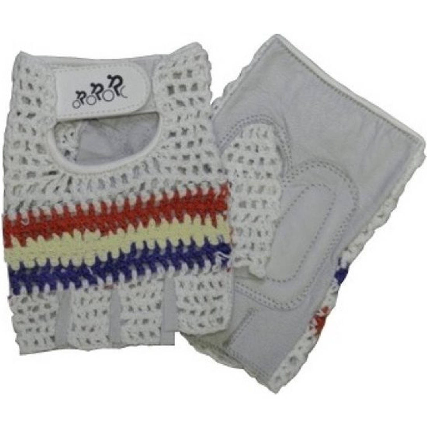 HZB fietshandschoenen Crochet leer/gel wit/blauw/rood