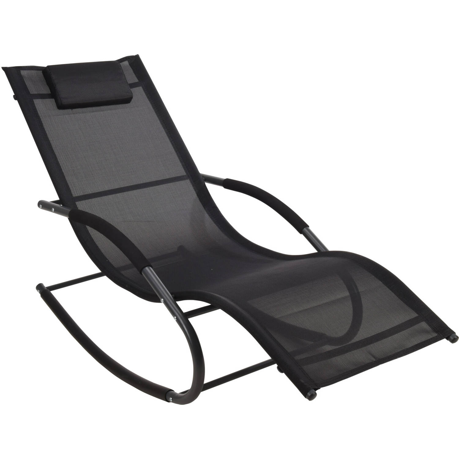 4goodz schommelstoel lounger met rugkussen - 148x63x85 cm - Antraciet