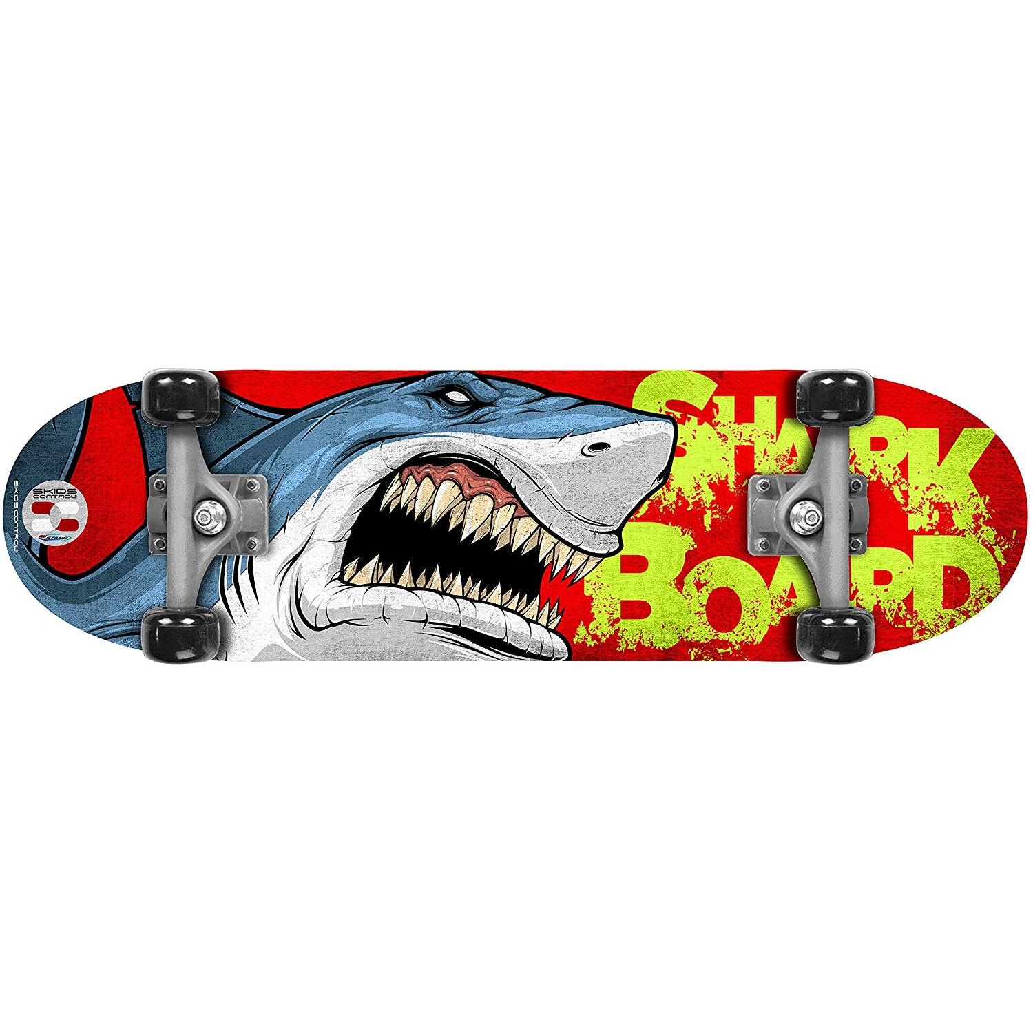 Skids Control skateboard Shark 71 x 20 hout-PVC rood-blauw