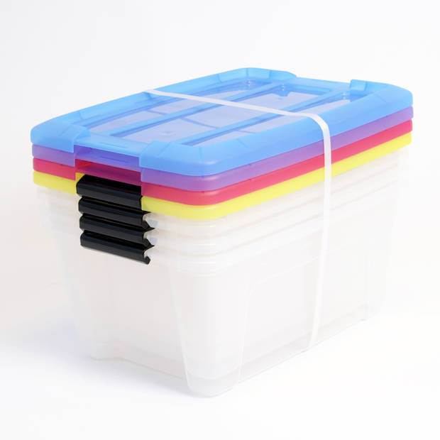 IRIS New Topbox Opbergbox - 5 stuks van 15L - Verschillende kleuren deksels
