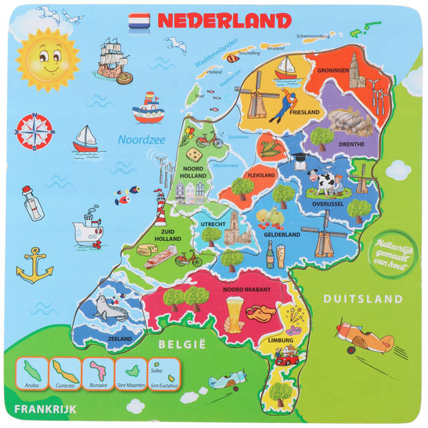 Marionette Puzzel Nederland - Houten Puzzel - Landkaart Nederland - 13 stukken - Hout