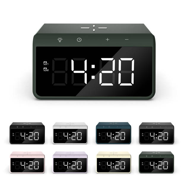 Caliber Jupiter Digitale Wekker met Draadloze Oplader - Dual Alarmklok met Wake Up Light - Midnight Green