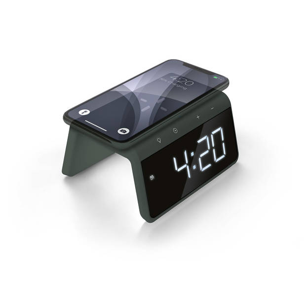 Caliber Jupiter Digitale Wekker met Draadloze Oplader - Dual Alarmklok met Wake Up Light - Midnight Green