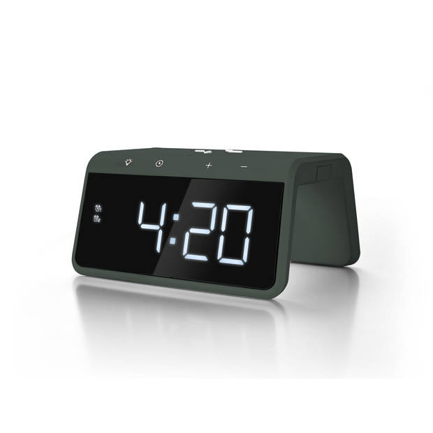 Caliber Jupiter Digitale Wekker met Draadloze Oplader - Dual Alarmklok met Wake Up Light - Midnight Green