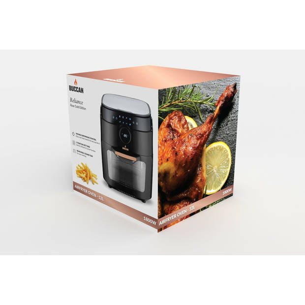 Buccan - Airfryer oven - 12 Liter - zwart met roségoud
