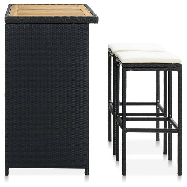 vidaXL 3-delige Barset poly rattan zwart