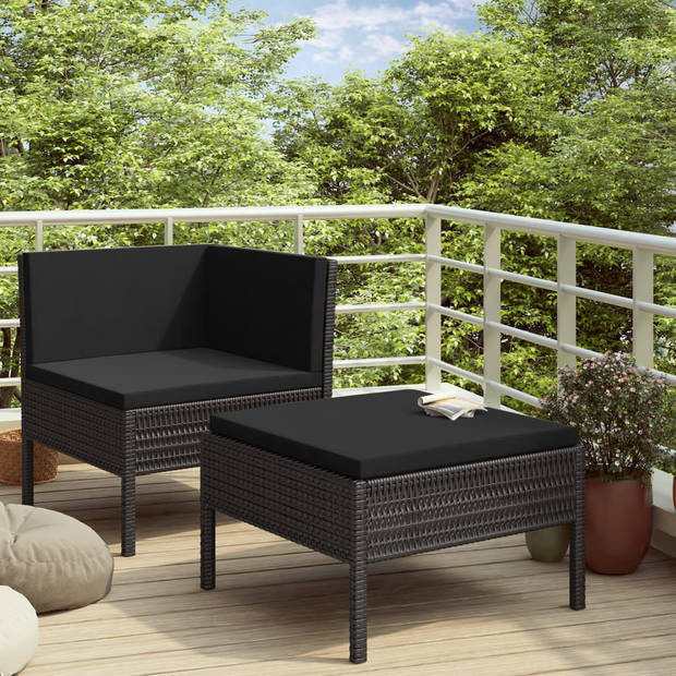 vidaXL 2-delige Loungeset met kussens poly rattan zwart