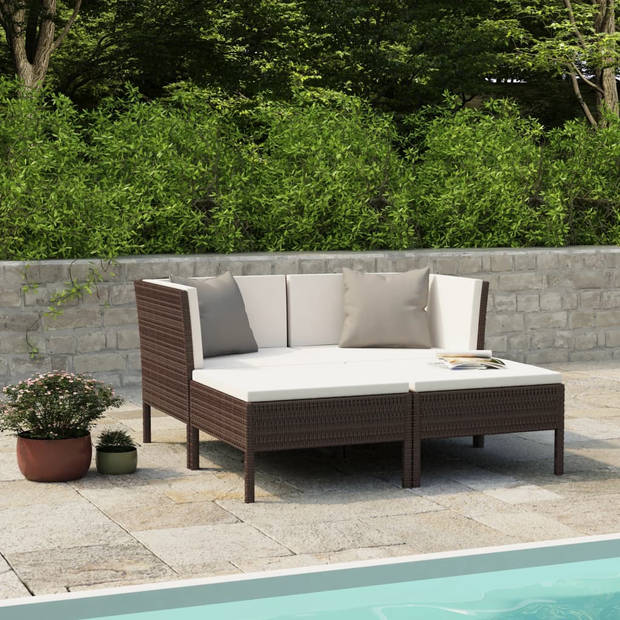 vidaXL 4-delige Loungeset met kussens poly rattan bruin