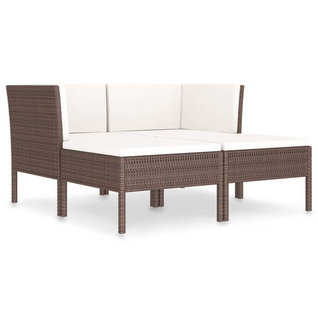 vidaXL 4-delige Loungeset met kussens poly rattan bruin