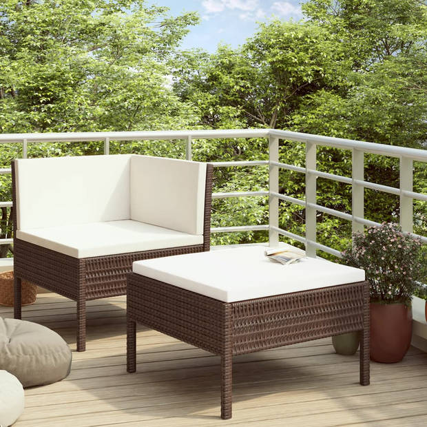 vidaXL 2-delige Loungeset met kussens poly rattan bruin