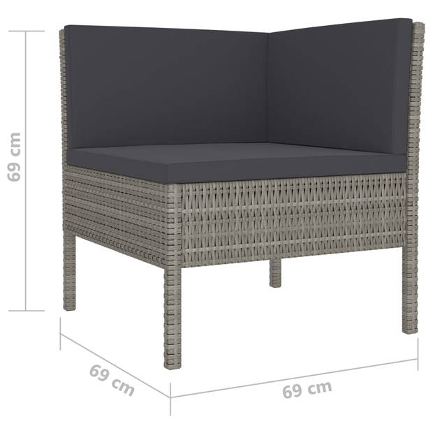 vidaXL 4-delige Loungeset met kussens poly rattan grijs