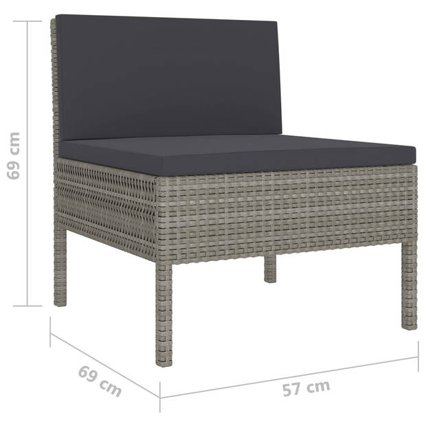 vidaXL 10-delige Loungeset met kussens poly rattan grijs