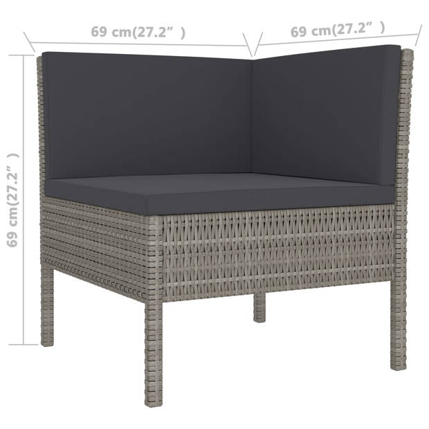 vidaXL 2-delige Loungeset met kussens poly rattan grijs