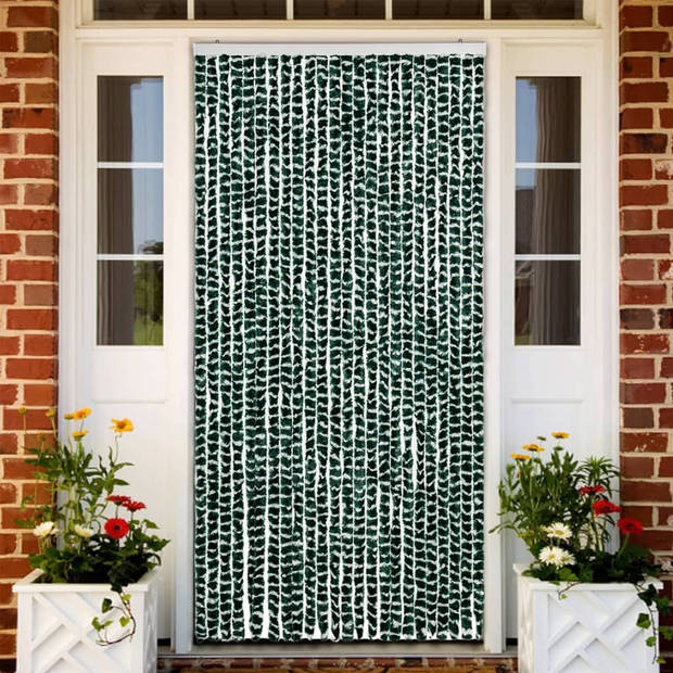 vidaXL Vliegengordijn 100x220 cm chenille groen en wit