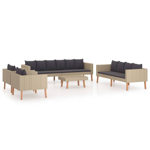 vidaXL 5-delige Loungeset met kussens poly rattan beige