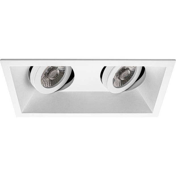 Spot Armatuur GU10 - Pragmi Zano Pro - GU10 Inbouwspot - Rechthoek Dubbel - Wit - Aluminium - Kantelbaar - 185x93mm