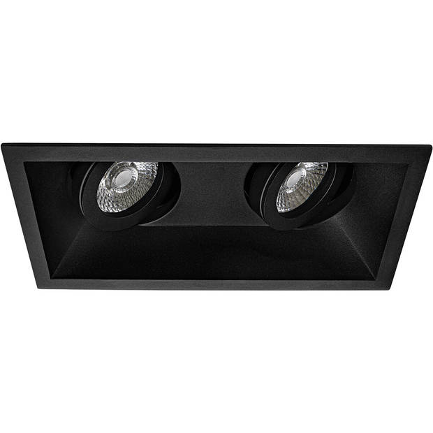 Spot Armatuur GU10 - Pragmi Zano Pro - GU10 Inbouwspot - Rechthoek Dubbel - Zwart - Aluminium - Kantelbaar - 185x93mm