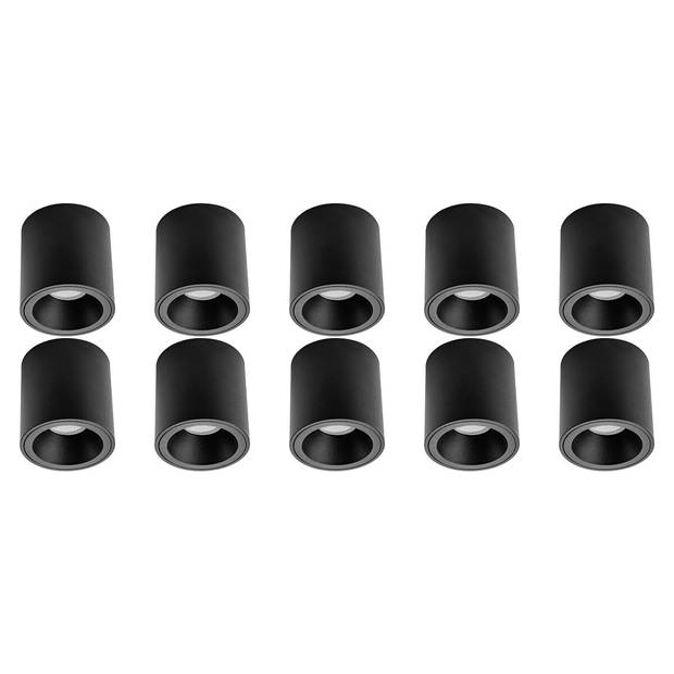 Opbouwspot 10 Pack - Pragmi Cliron Pro - GU10 Fitting - Opbouw Rond - Mat Zwart - Aluminium - Verdiept - Ø90mm