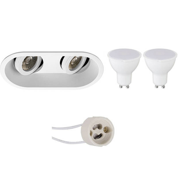 LED Spot Set - Pragmi Zano Pro - GU10 Fitting - Inbouw Ovaal Dubbel - Mat Wit - 6W - Natuurlijk Wit 4200K - Kantelbaar -