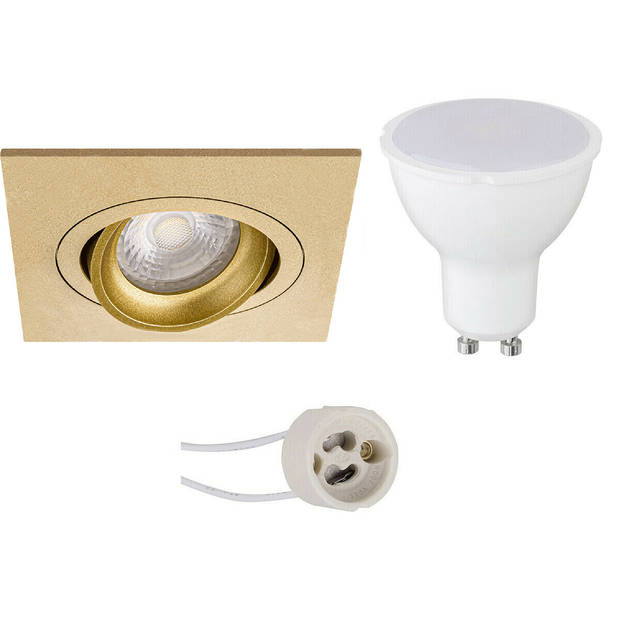 LED Spot Set - Pragmi Borny Pro - GU10 Fitting - Dimbaar - Inbouw Vierkant - Mat Goud - 6W - Natuurlijk Wit 4200K -