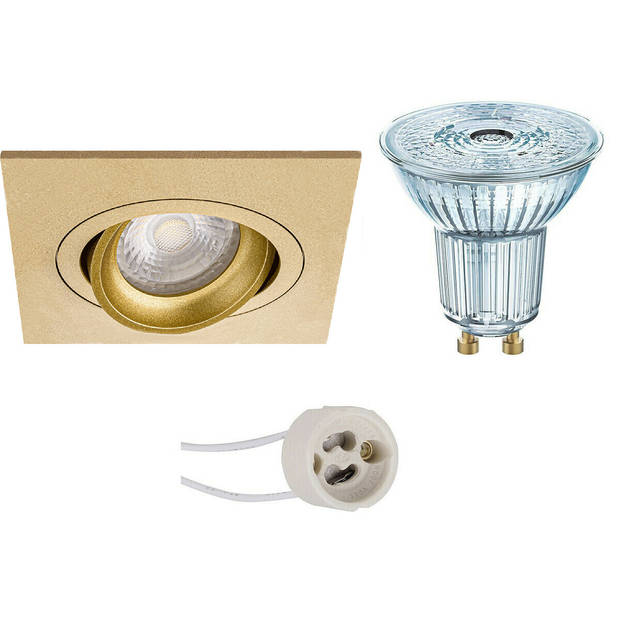 LED Spot Set - LEDVANCE Parathom PAR16 930 36D - Pragmi Borny Pro - GU10 Fitting - Dimbaar - Inbouw Vierkant - Mat Goud