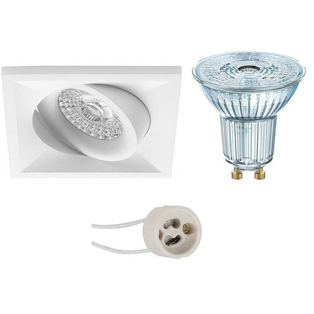 LED Spot Set - LEDVANCE Parathom PAR16 930 36D - Pragmi Qiundo Pro - GU10 Fitting - Dimbaar - Inbouw Vierkant - Mat Wit