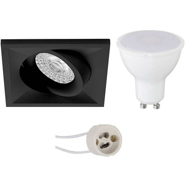 LED Spot Set - Aigi - Pragmi Qiundo Pro - GU10 Fitting - Inbouw Vierkant - Mat Zwart - 6W - Warm Wit 3000K - Kantelbaar