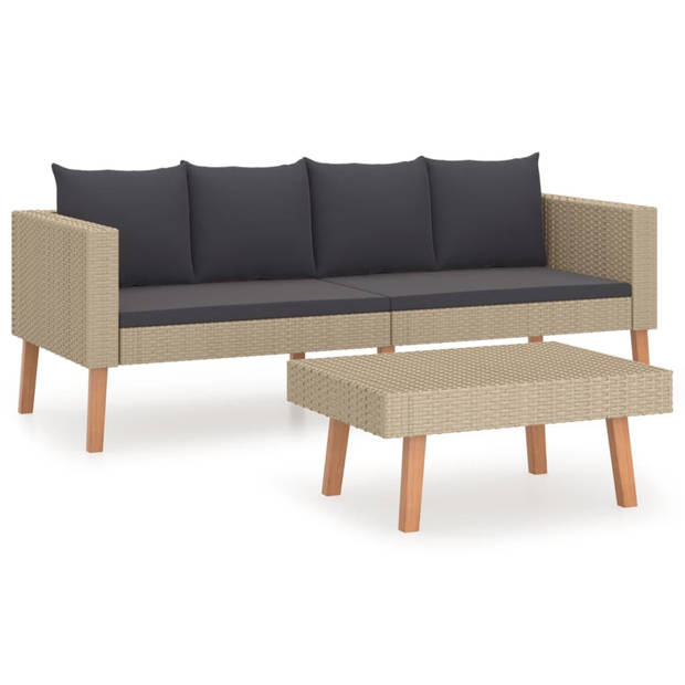 vidaXL 2-delige Loungeset met kussens poly rattan beige