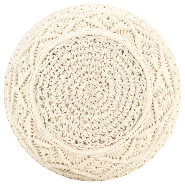 The Living Store Macramé Poef - Katoen - 45 x 30 cm - Handgemaakt met schuimvulling