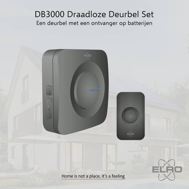 ELRO DB3000 Draadloze Deurbel Set – met Ontvanger op batterij - Zwart