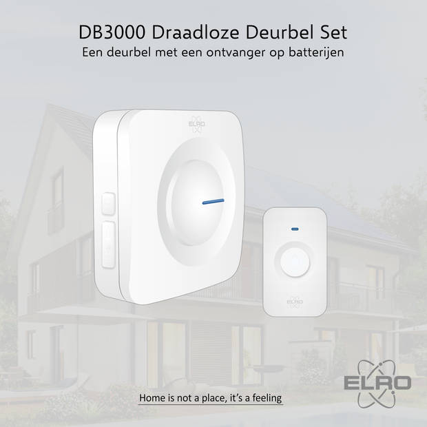 ELRO DB3000 Draadloze Deurbel Set – met Ontvanger op batterij - Wit
