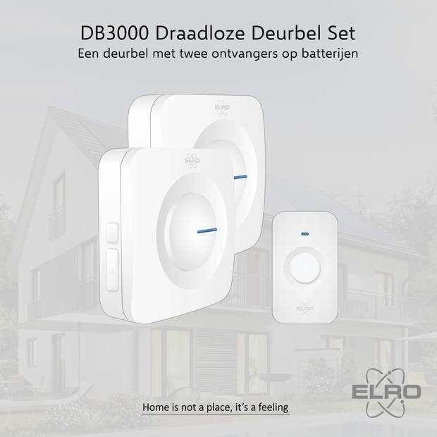 ELRO DB3000 Draadloze Deurbel Set – met 2x Ontvanger op batterij - Wit