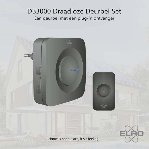 ELRO DB3000 Draadloze Deurbel Set – Plug-in Ontvanger - Zwart