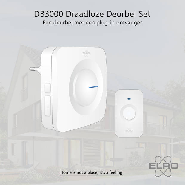 ELRO DB3000 Draadloze Deurbel Set – Plug-in Ontvanger - Wit