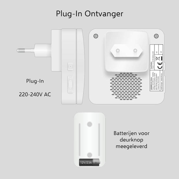 ELRO DB3000 Draadloze Deurbel Set – 2x Plug-in Ontvanger - Wit