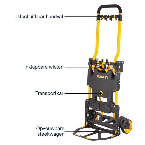 Stanley SXWTD-FT585 2-in-1 Steekwagen en Plateauwagen - Steekkar max. 70KG - Platformwagen max. 137KG - Transportwagen